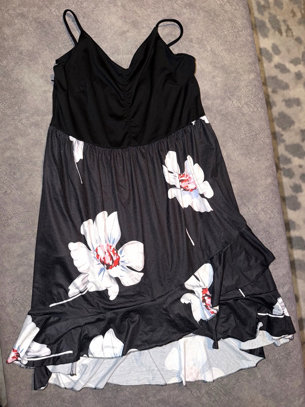 Black Floral Ruffle Hem Slip Dress2XL